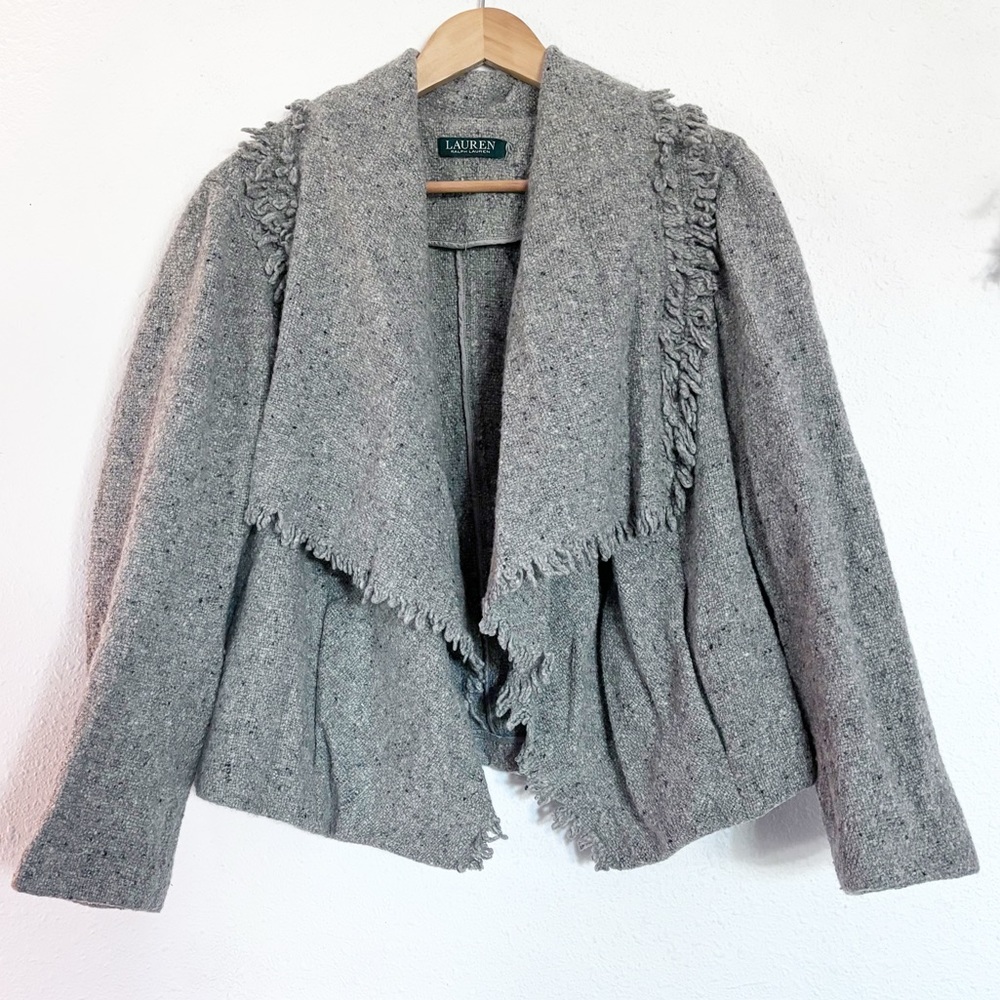 Lauren Ralph Lauren Women’s Gray Fringed Wool-Blend Jacket L-XL